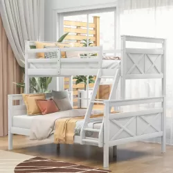Versatile Twin over Full Bunk Bed with Safety Features - White Pine Loft and Bottom Bunk