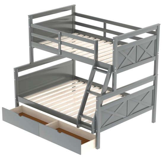 Gray Twin over Full Bunk Bed with Storage Drawers, Guardrails, and Convertible Design