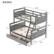 Gray Twin over Full Bunk Bed with Storage Drawers, Guardrails, and Convertible Design