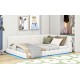 Modern Upholstered Full Size Platform Bed with LED Lighting and USB Ports - White