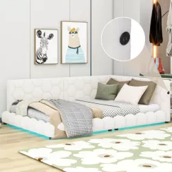 Modern Upholstered Full Size Platform Bed with LED Lighting and USB Ports - White Modern Upholstered Full Size Platform Bed with LED Lighting and USB Ports - White