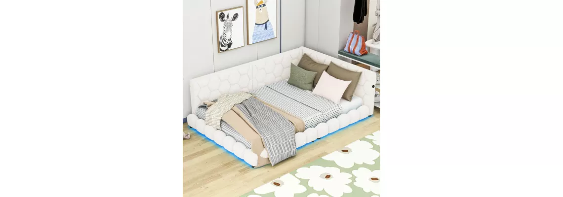 Modern White Full Size Platform Bed with LED Lights and USB Ports – Stylish and Functional for $299 Modern White Full Size Platform Bed with LED Lights and USB Ports – Stylish and Functional for $299