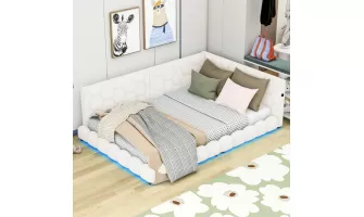 Modern White Full Size Platform Bed with LED Lights and USB Ports – Stylish and Functional for $299