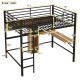 Full Size Metal & Wood Loft Bed with L-Shaped Desk - Black and Brown Elegance