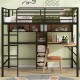 Full Size Metal & Wood Loft Bed with L-Shaped Desk - Black and Brown Elegance