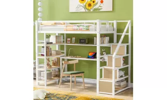 Twin Size Metal Loft Bed with Staircase, Desk & Shelves - Space-Saving Solution for $439