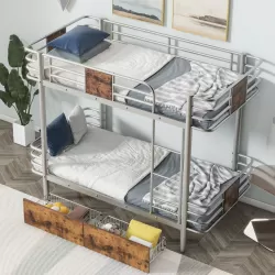 Twin XL Metal Bunk Bed with Storage Drawers - Silver Twin XL Metal Bunk Bed with Storage Drawers - Silver
