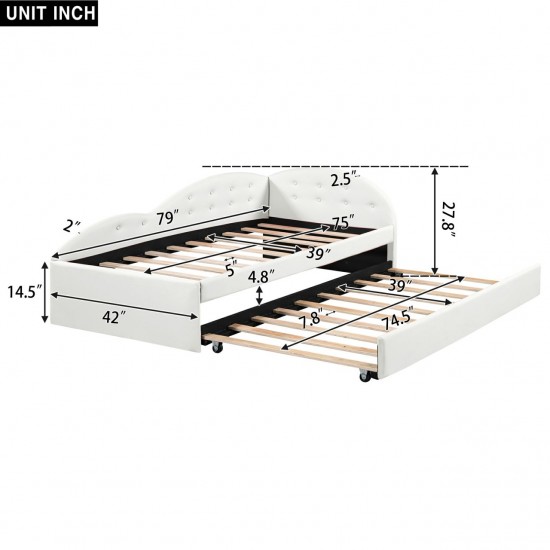 Elegant Twin Size Upholstered Daybed with Trundle and Cloud Shaped Guardrail