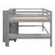 Full Size Low Loft Bed with Rolling Desk, Drawers, and Shelves - Gray - Sapphire Blue