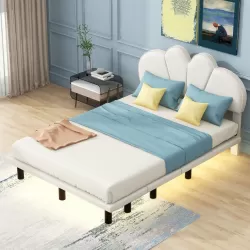 Opulent Beige Full Size Upholstered Platform Bed with LED Lighting Opulent Beige Full Size Upholstered Platform Bed with LED Lighting