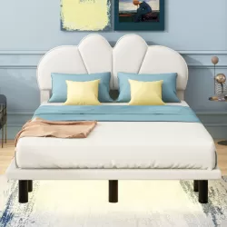 Opulent Beige Full Size Upholstered Platform Bed with LED Lighting Opulent Beige Full Size Upholstered Platform Bed with LED Lighting