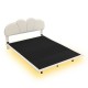 Luxurious Beige Queen Size Upholstered Platform Bed with LED Lighting