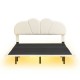 Luxurious Beige Queen Size Upholstered Platform Bed with LED Lighting