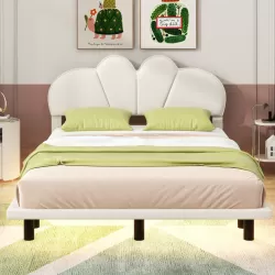 Luxurious Beige Queen Size Upholstered Platform Bed with LED Lighting Luxurious Beige Queen Size Upholstered Platform Bed with LED Lighting
