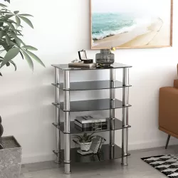 5-Tier Tempered Glass Side Table Stainless Steel Frame End Table for Living Room, Bedroom, Black 5-Tier Tempered Glass Side Table Stainless Steel Frame End Table for Living Room, Bedroom, Black