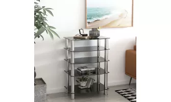 5-Tier Black Tempered Glass Side Table with Stainless Steel Frame for Modern Living Spaces