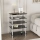 5-Tier Tempered Glass Side Table Stainless Steel Frame End Table for Living Room, Bedroom, Black