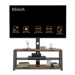 Modern Black Wooden TV Stand with Swivel Mount and Tempered Glass Shelves Modern Black Wooden TV Stand with Swivel Mount and Tempered Glass Shelves
