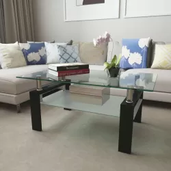 Rectangle Black Glass Coffee Table, Clear Coffee Table, Modern Side Center Tables for Living Room, Living Room Furniture Rectangle Black Glass Coffee Table, Clear Coffee Table, Modern Side Center Tables for Living Room, Living Room Furniture