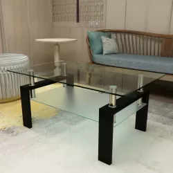 Rectangle Black Glass Coffee Table, Clear Coffee Table, Modern Side Center Tables for Living Room, Living Room Furniture Rectangle Black Glass Coffee Table, Clear Coffee Table, Modern Side Center Tables for Living Room, Living Room Furniture