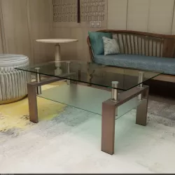 Rectangle Walnut Glass Coffee Table, Clear Coffee Table, Modern Side Center Tables for Living Room, Living Room Furniture Rectangle Walnut Glass Coffee Table, Clear Coffee Table, Modern Side Center Tables for Living Room, Living Room Furniture