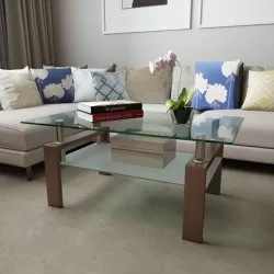 Rectangle Walnut Glass Coffee Table, Clear Coffee Table, Modern Side Center Tables for Living Room, Living Room Furniture Rectangle Walnut Glass Coffee Table, Clear Coffee Table, Modern Side Center Tables for Living Room, Living Room Furniture