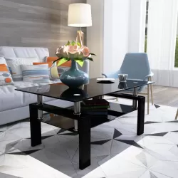 Elegant Black Glass Coffee Table - Modern Living Room Furniture Elegant Black Glass Coffee Table - Modern Living Room Furniture