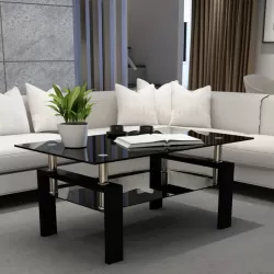 Elegant Black Glass Coffee Table - Modern Living Room Furniture Elegant Black Glass Coffee Table - Modern Living Room Furniture