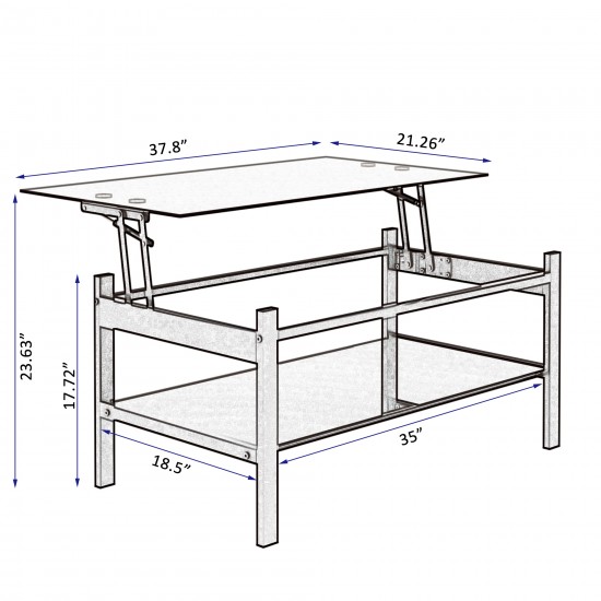 Elegant Glass Lift Top Coffee Table - Modern Living Room Centerpiece