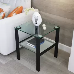 Glass corner table, bedroom corner table, living room black side table Glass corner table, bedroom corner table, living room black side table