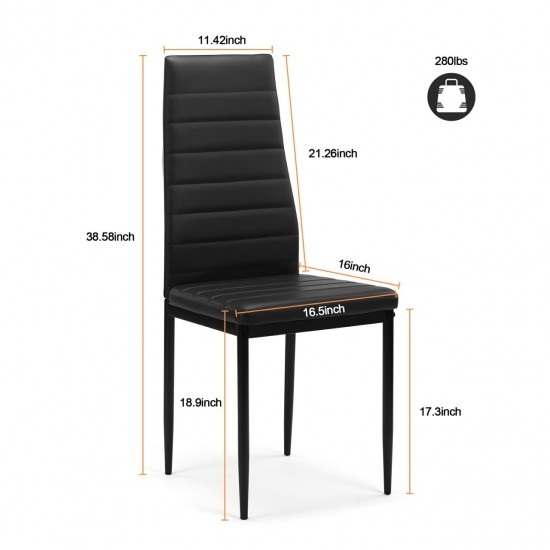 Elegant Dining Chair Set for Four - Black PU Leather Chairs