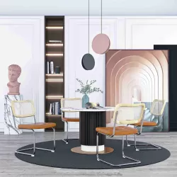 Set of 4, Leather Dining Chair with High-Density Sponge, Rattan Chair for Dining room, Living room, Bedroom, Brown Set of 4, Leather Dining Chair with High-Density Sponge, Rattan Chair for Dining room, Living room, Bedroom, Brown