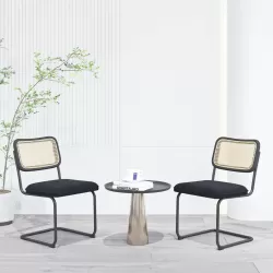 Set of 2, Teddy Velvet Dining Chair with High-Density Sponge, Rattan Chair for Dining room, Living room, Bedroom, Black Set of 2, Teddy Velvet Dining Chair with High-Density Sponge, Rattan Chair for Dining room, Living room, Bedroom, Black