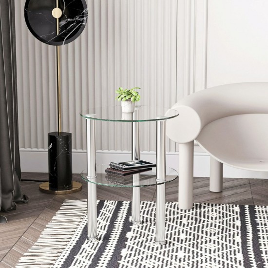 Elegant 2-Layer Tempered Glass End Table for Stylish Home Decor