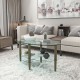 Elegant 3-Layer Oval Glass Coffee Table with Oak Wood Legs