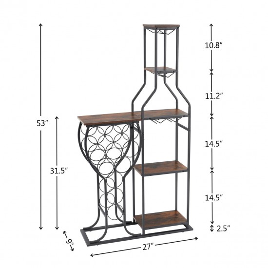5-Tier Wine Bakers Rack with Hanging Wine Glass Holder and Storage Shelves Black