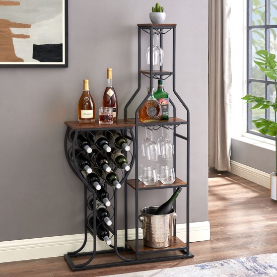 5-Tier Wine Bakers Rack with Hanging Wine Glass Holder and Storage Shelves Black