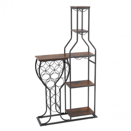 5-Tier Wine Bakers Rack with Hanging Wine Glass Holder and Storage Shelves Black