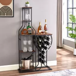 5-Tier Wine Bakers Rack with Hanging Wine Glass Holder and Storage Shelves Black 5-Tier Wine Bakers Rack with Hanging Wine Glass Holder and Storage Shelves Black