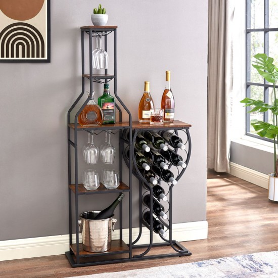 5-Tier Wine Bakers Rack with Hanging Wine Glass Holder and Storage Shelves Black