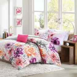 Asymmetrical Floral Comforter Set Pink Polyester Asymmetrical Floral Comforter Set Pink Polyester