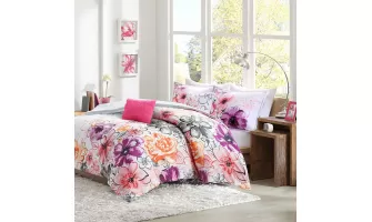 Pink Asymmetrical Floral Comforter Set: Stylish & Affordable Bedding for $79