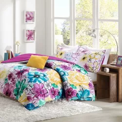 Asymmetrical Floral Comforter Set Blue Polyester Asymmetrical Floral Comforter Set Blue Polyester