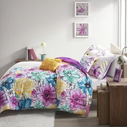 Asymmetrical Floral Comforter Set Blue Polyester Asymmetrical Floral Comforter Set Blue Polyester