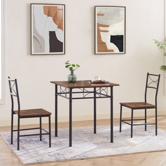 3-Piece Kitchen Dining Room Table Set Retro Brown chair