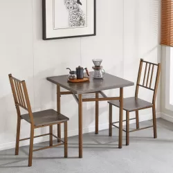Dining Set for 2, Square wooden Dining Table with 4 Legs and 2 Metal Chair for Home Office, Kitchen, Dining Room Dining Set for 2, Square wooden Dining Table with 4 Legs and 2 Metal Chair for Home Office, Kitchen, Dining Room