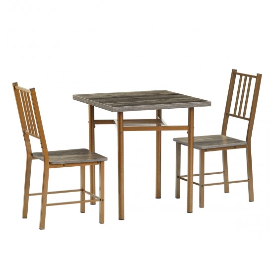 Dining Set for 2, Square wooden Dining Table with 4 Legs and 2 Metal Chair for Home Office, Kitchen, Dining Room