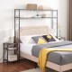 Queen Bed Frame with 2 Nightstands Headboards with Storage Cabinet, Headboard with Shelves, Bookcase Headboard Queen Easy Assembly for Bedroom Iron and Wood Rustic Brown