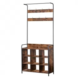Coat Rack, Hall Tree with Shoe Rack for Entryway, 3-in-1 Entryway Coat Rack and Storage Rack, with 7 Hooks, a Hanging Rod Coat Rack, Hall Tree with Shoe Rack for Entryway, 3-in-1 Entryway Coat Rack and Storage Rack, with 7 Hooks, a Hanging Rod