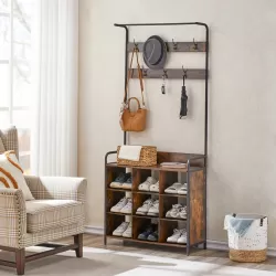 Coat Rack, Hall Tree with Shoe Rack for Entryway, 3-in-1 Entryway Coat Rack and Storage Rack, with 7 Hooks, a Hanging Rod Coat Rack, Hall Tree with Shoe Rack for Entryway, 3-in-1 Entryway Coat Rack and Storage Rack, with 7 Hooks, a Hanging Rod